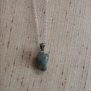 Prehnite Silver Necklace with Gray Pendant